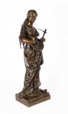 Antique 2ft Bronze Maiden Playing a Lute, by Albert Ernst Carrier 19th C
