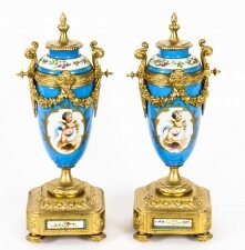 Antique Pair French Bleu Celeste  Sevres Urns P H Mourey 19th C | Ref. no. A1585 | Regent Antiques