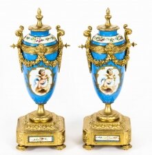 Antique Pair French Bleu Celeste  Sevres Urns P H Mourey 19th C | Ref. no. A1585 | Regent Antiques