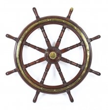 Antique 4ft Diam Teak and Brass Set 8 Spoke Ships Wheel C 1880 19th Century