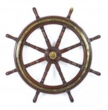 Antique 4ft Diam Teak and Brass Set 8 Spoke Ships Wheel C 1880 19th Century