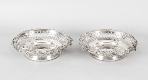 Antique Pair Silver Plated Wine Coasters by Henry Waterhouse 19th Century