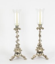 Antique Pair Victorian Silver Plated Storm Lantern Candle Sticks 19th C | Ref. no. A1658 | Regent Antiques