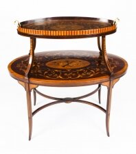 Antique English Marquetry Etagere Tray Table 19th C