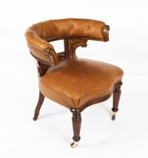 Antique Victorian Oak & Leather Desk Chair Tub Chair 