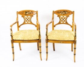 Antique Pair Sheraton Revival Painted  Satinwood Armchairs  Circa 1920 | Ref. no. A1756a | Regent Antiques