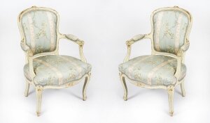 Antique Pair Shabby Chic Louis Revival French Painted Armchairs 19th Century