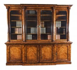 Antique Victorian 10ft Four Door Burr Walnut Library Bookcase 19th Century