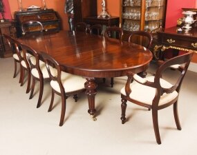 Antique Oval Extending Dining Table 19th C & 10 Balloon Back Dining Chairs