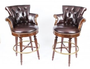 Vintage Pair Mahogany Leather Bar Stools Ormolu Mounts 20th C | Ref. no. A1905 | Regent Antiques