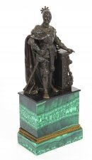 Antique French Malachite & Bronze Sculpture of a knight in armour 19th C