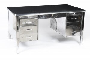 Vintage Industrial  Modernist Polished Steel Pedestal Desk by Cubacier C1950 | Ref. no. A1921 | Regent Antiques