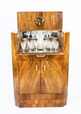 Antique Art Deco Burr Walnut Cocktail Cabinet Dry Bar  & Glassware  c.1920 | Ref. no. A1929a | Regent Antiques