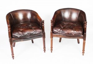 Vintage Pair English Handmade Leather Desk Chairs Mid 20th Century