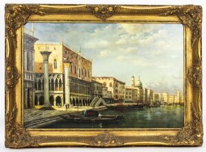 Vintage Oil Painting Doges& 39 Palace & Piazza San Marco Venice 80x110cm mid 20th C
