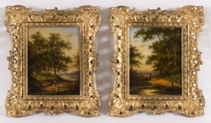 Antique Pair Dutch Forest Scene Oil Paintings by Jan Evert Morel 18th Century Antique Pair Dutch Forest Scene Oil Paintings by Jan Evert Morel 18th Century
