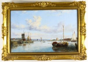 Antique Dutch Waterscape Oil Painting Circle of Pieter Cornelis Dommersen19thC
