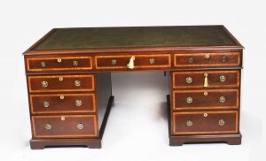 Antique Victorian Flame Mahogany Partners Pedestal Desk 19th C