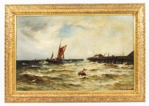 Antique Oil on Canvas Seascape Painting Gustave De Bréanski 19th Century