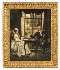 Antique English School Master & Student Oil On Canvas 19th C
