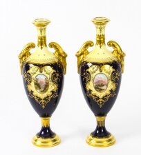 Antique Pair Coalport Pedestal Ovoid Vases  Cobalt Blue  19th C | Ref. no. A2105 | Regent Antiques