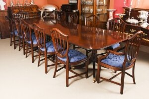 Vintage 3 Pillar Dining Table by William Tillman & 12 Hepplewhite chairs  20th C | Ref. no. A2117a | Regent Antiques