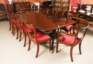 Antique Twin Pillar Regency Dining Table C1820 & 10 Regency Swag Back chairs