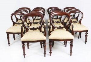 Vintage Set 14 Victorian Revival Balloon back Dining Chairs 20th C
