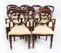 Vintage Set 12 Victorian Revival Balloon back Dining Chairs 20th C