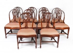 Vintage Set 10 English Mahogany Regency Dining Chairs Mid 20th Century