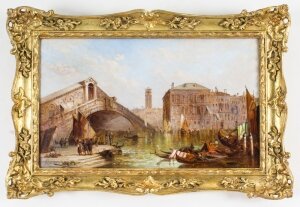 Antique Oil Painting The Rialto, Venice\
