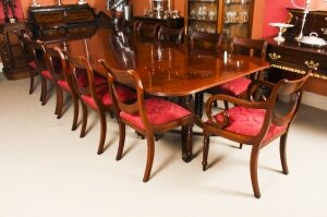 Vintage Twin Pillar Dining Table by William Tillman & 12 dining chairs 20th C