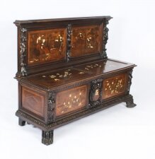 Antique Italian Lombardy Marquetry Hall Bench Settle late18th Century