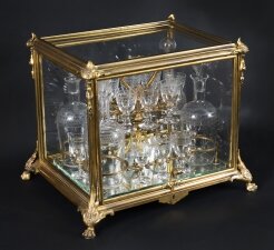 Antique French Bacarrat Ormolu & Glass Tantalus Cave a Liqueur 19th C