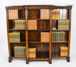 Antique Victorian Breakfront Open Bookcase 19th Century