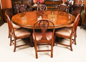 Vintage 7ft diameter Flame Mahogany Jupe Dining Table & 8 chairs 20th C | Ref. no. A2257a | Regent Antiques