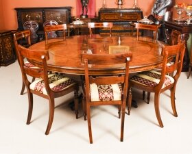 Vintage  7ft diam Flame Mahogany Jupe Dining Table & 8 chairs 20th C | Ref. no. A2257b | Regent Antiques