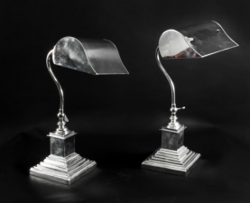 Antique Pair of Silver Plate Bankers Lamps Desk Lamps Circa 1920