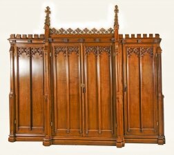 Antique Gothic Revival Oak Breakfront Wardrobe Thomas King C1840 19th C