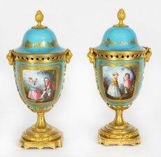 Antique Pair Bleu Celeste Sevres Porcelain Lidded Pot Pourri Vases  19th C | Ref. no. A2315 | Regent Antiques