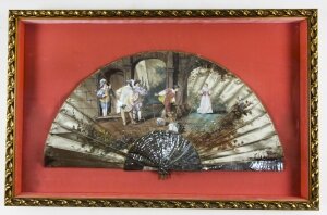 Antique French Framed Mother Pearl Hand Painted Fan Late 18th Century