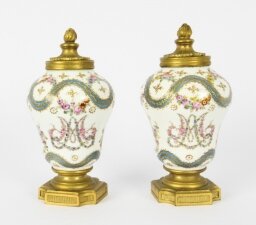 Antique Pair French Ormolu Mounted Sevres Lidded Vases Mid 19th C