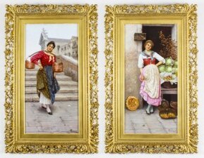 Antique Pair Oil on Canvas Venetian Market Paintings by Luigi Pastega 19th C | Ref. no. A2387 | Regent Antiques