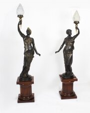 Antique Pair Large Bronze Figural Torcheres Lamps on Doric Columns  C1910 | Ref. no. A2401 | Regent Antiques