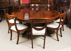 Vintage 6ft Diam Regency Revival Dining Table & 8 Chairs mid 20th C