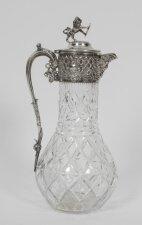 Antique Victorian Silver Plated and Cut Crystal Claret Jug 19th C