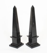 Vintage Pair Empire Revival Black Marble Obelisks 20th C