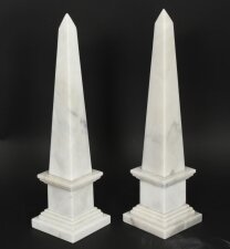 Vintage Pair of Stunning Carrara Marble Obelisks Mid 20th C