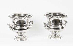 Antique Pair Regency Old Sheffield Plate Wine Coolers Hise Crest 19th C