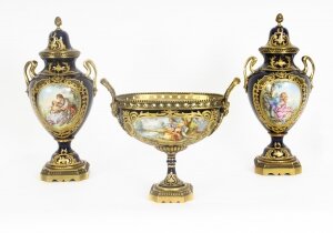 Antique Paris Porcelain & Ormolu Mounted Three Piece Garniture Circa 1900